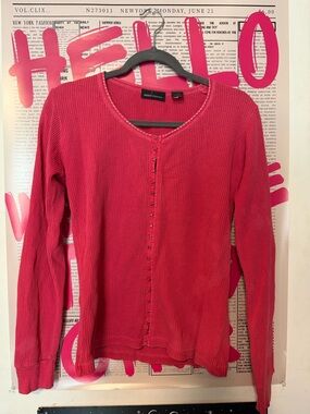 90s Y2K Victoria’s Secret Moda International Hot Pink Waffle Knit/Thermal Top